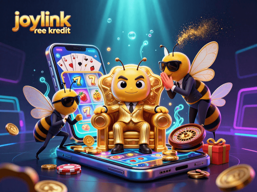 Play vibrant slot games with joylink free kredit in the vibrant, animated casino scene.