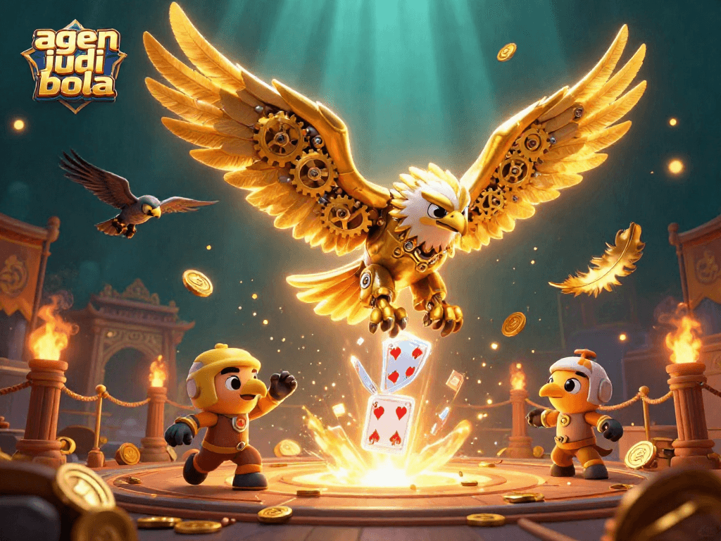 Experience thrilling sports betting action with agen judi bola in a vibrant 3D illustration scene.