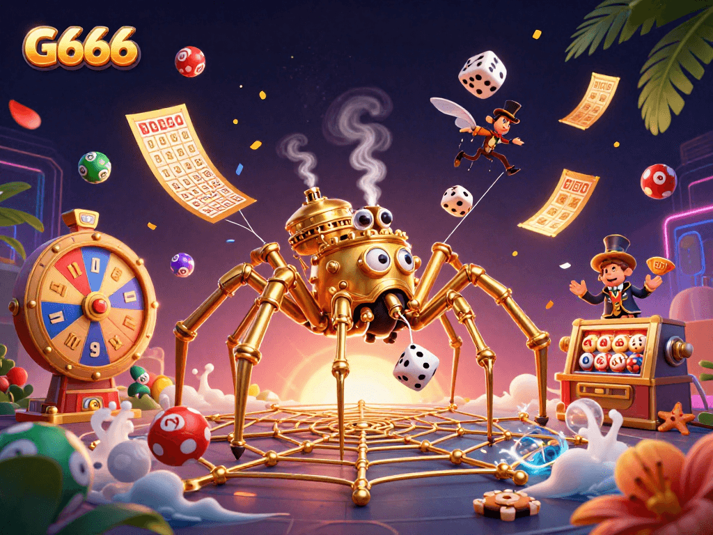 Experience the thrill of G666 with a lively steampunk-themed casino illustration.