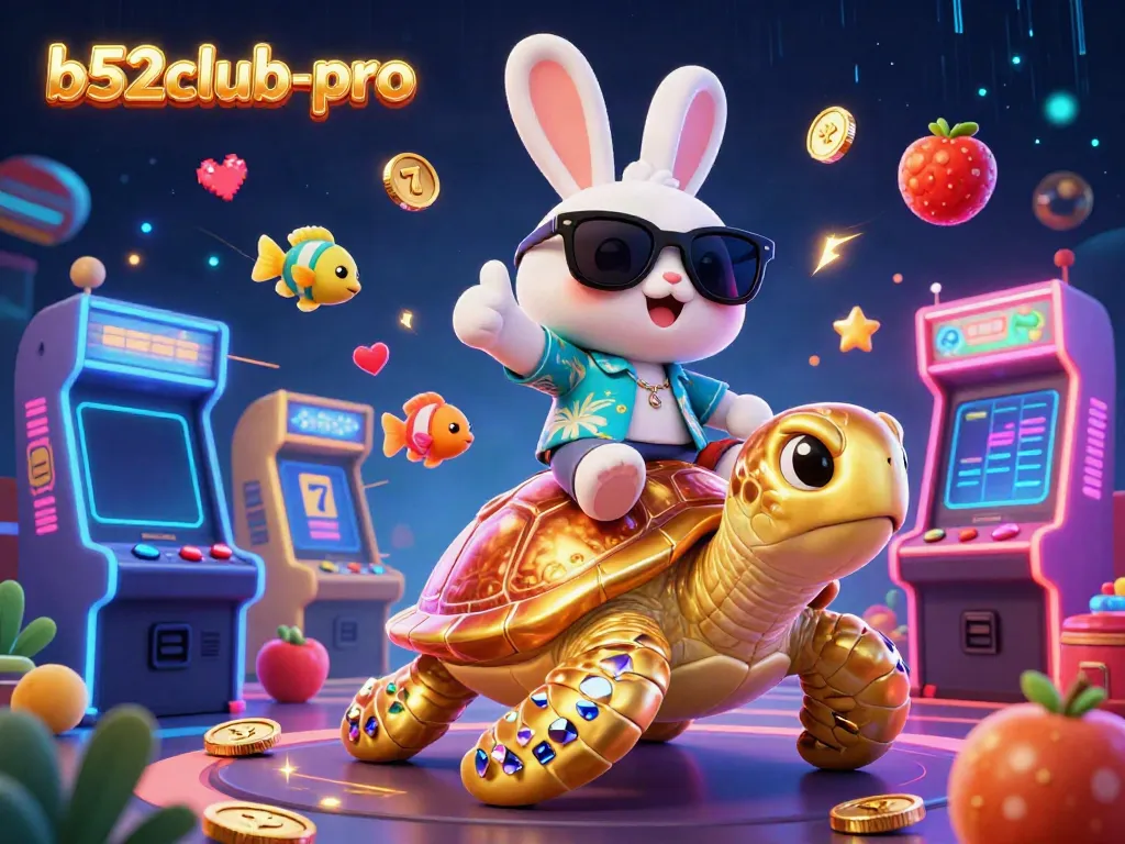 Engage with b52club-pro's thrilling slot adventures amidst colorful characters and arcade elements.