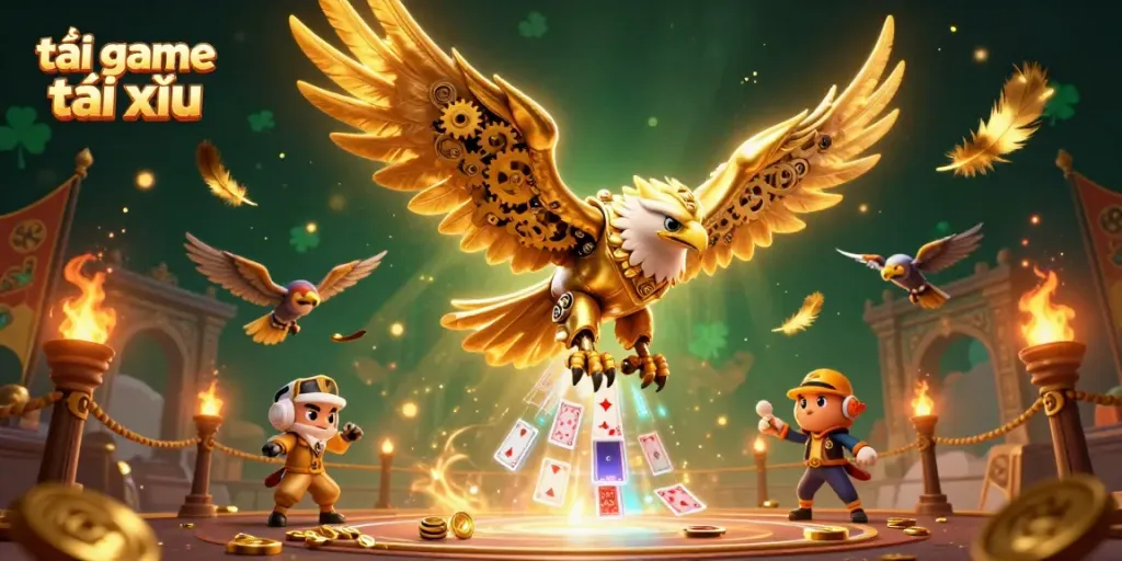 Experience exciting moments while playing tải game tài xỉu with thrilling 3D eagle characters and vibrant casino elements.