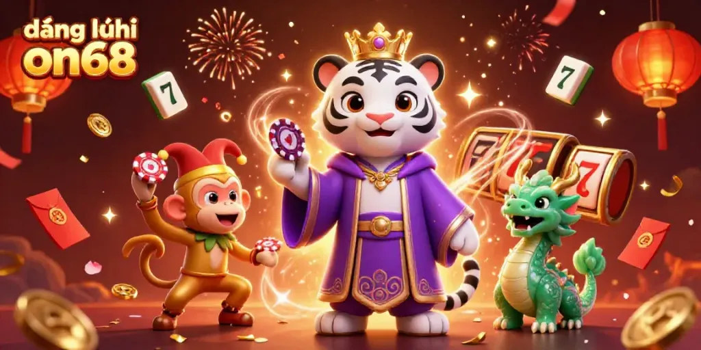 Experience the excitement of đăng ký on68 with vibrant casino elements and engaging characters.