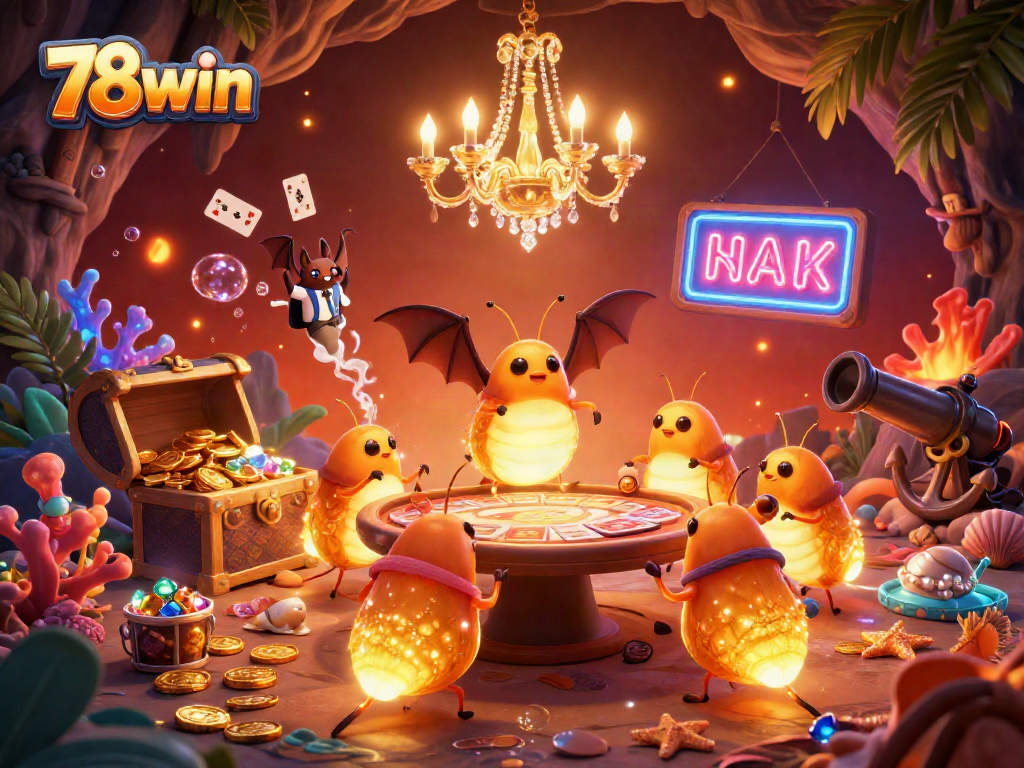 Engage with 78win's lively casino scene filled with glowworms and vibrant treasures.
