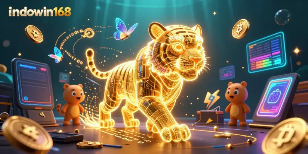 Menangkan permainan di indowin168 bersama harimau emas digital dan teman hologram kami.