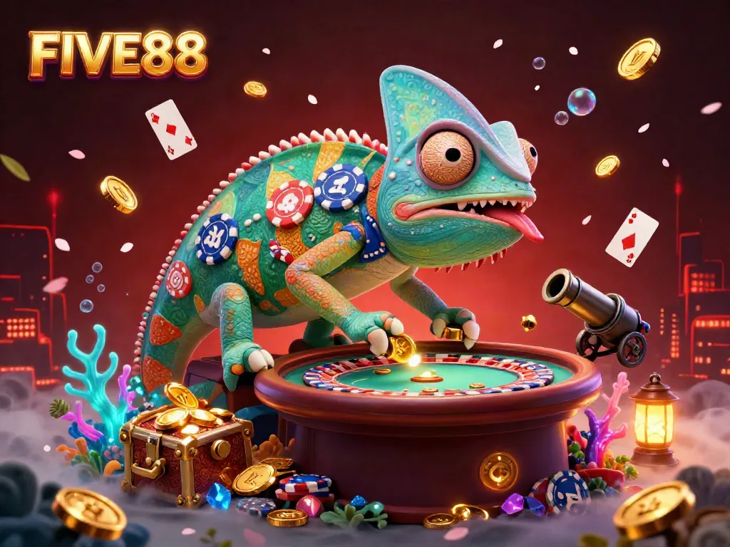 Engage in exhilarating casino action with FIVE88's vibrant chameleon owner and dynamic game elements.