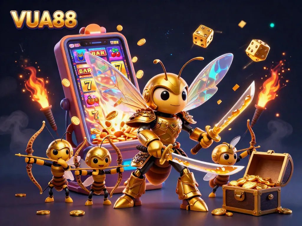 Experience thrilling jackpots with VUA88's vibrant 3D casino illustration bursting with excitement.
