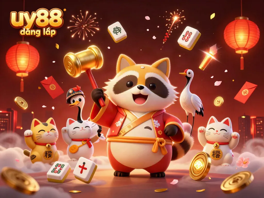 Spin to win with uy88 đăng nhập as lucky raccoon characters bring fortune and excitement!