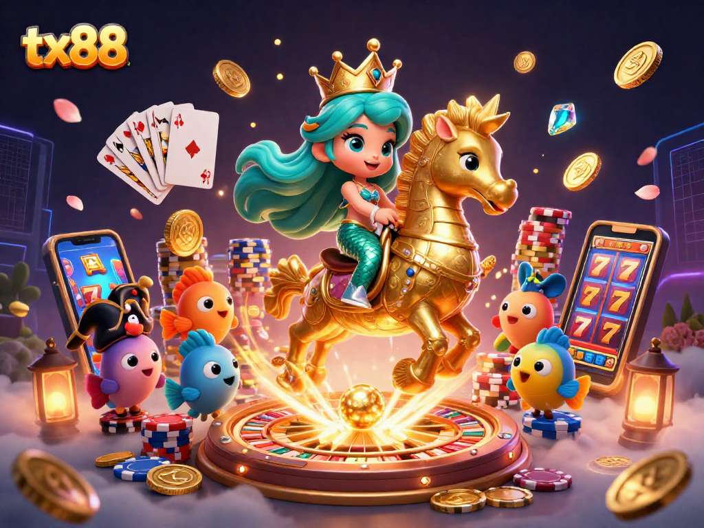 Experience the thrill of gaming at tx88 with vibrant characters and dynamic casino elements.