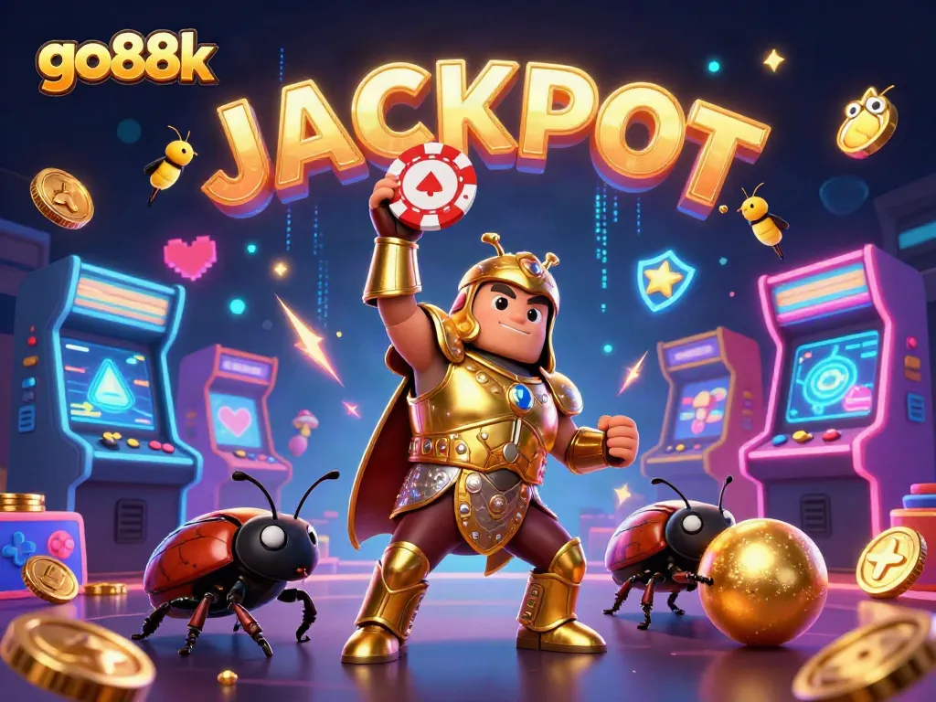 Experience excitement with go88k as our hero beetle celebrates a casino jackpot win!