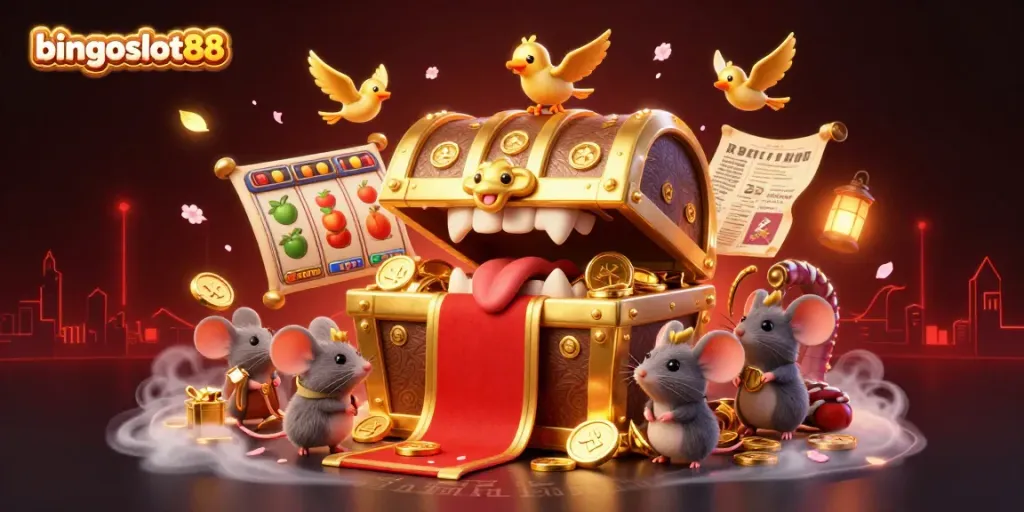 Permainan kaya jackpot dan slot yang ditawarkan oleh bingoslot88 dalam ilustrasi 3D yang menarik.