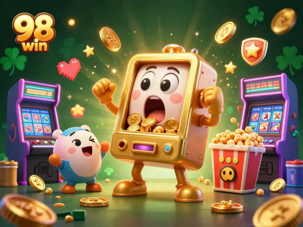 Experience the excitement of 98 win with dynamic slots and jackpots in this vibrant casino scene.