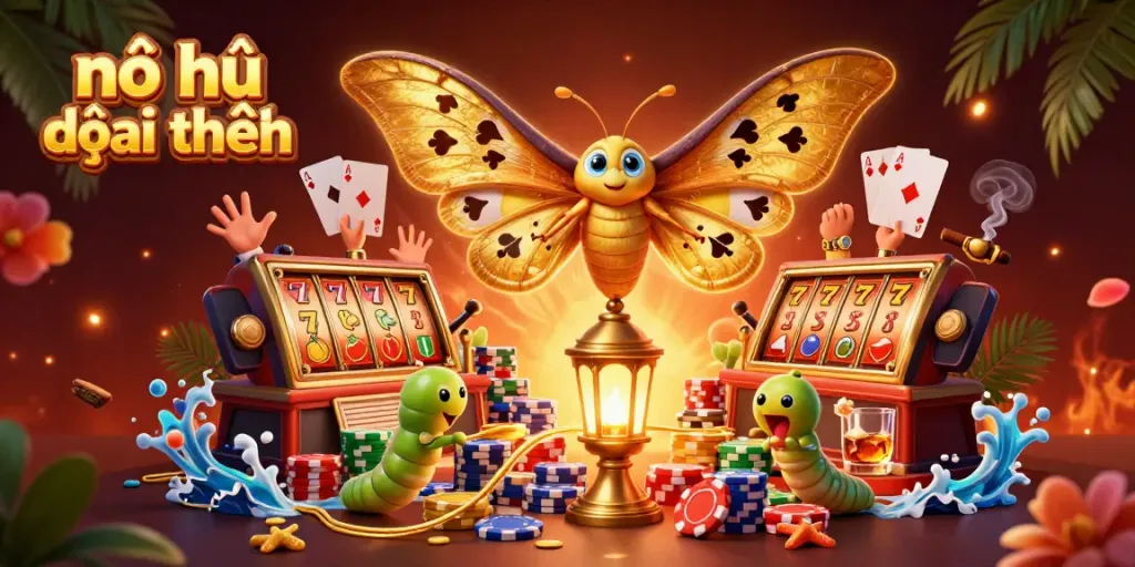 Spin to win big with nổ hũ đổi thưởng; vibrant casino scene featuring a majestic moth and immersive gambling elements.