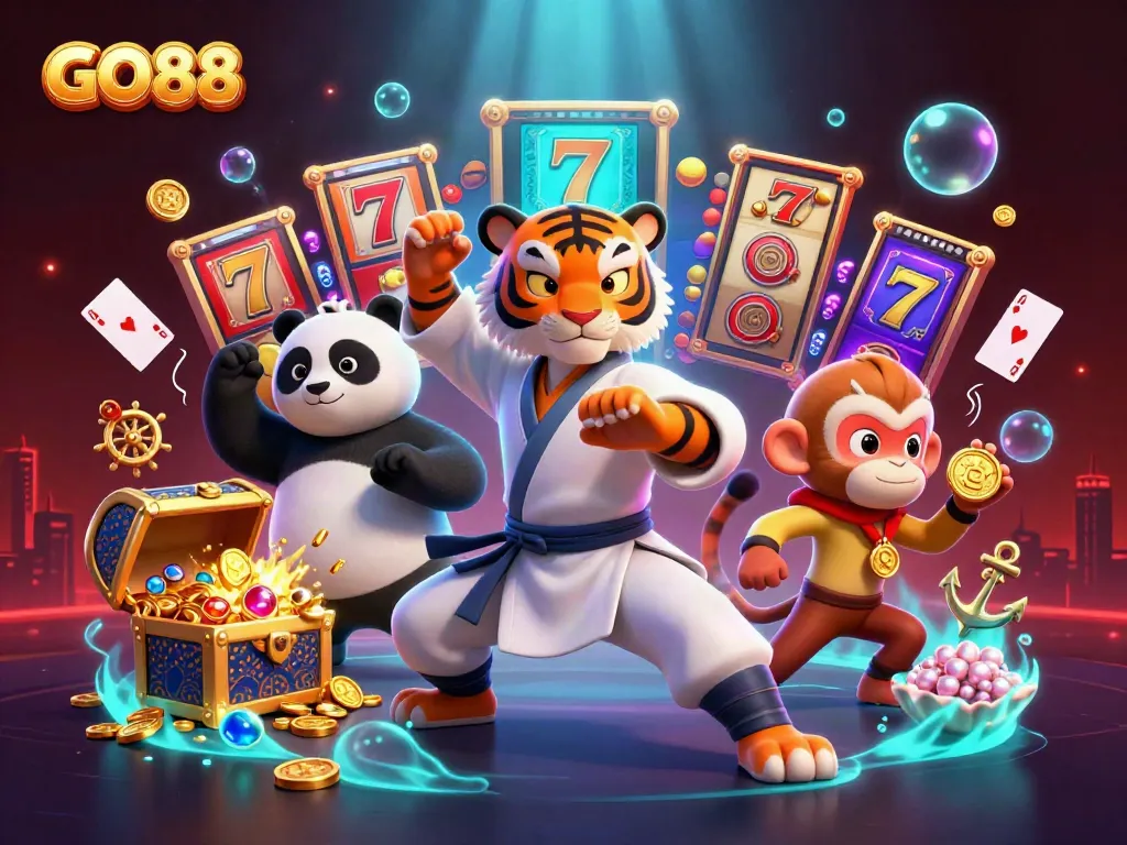 Engage with GO88's exciting jackpot experience featuring vibrant 3D characters and dynamic gameplay elements.