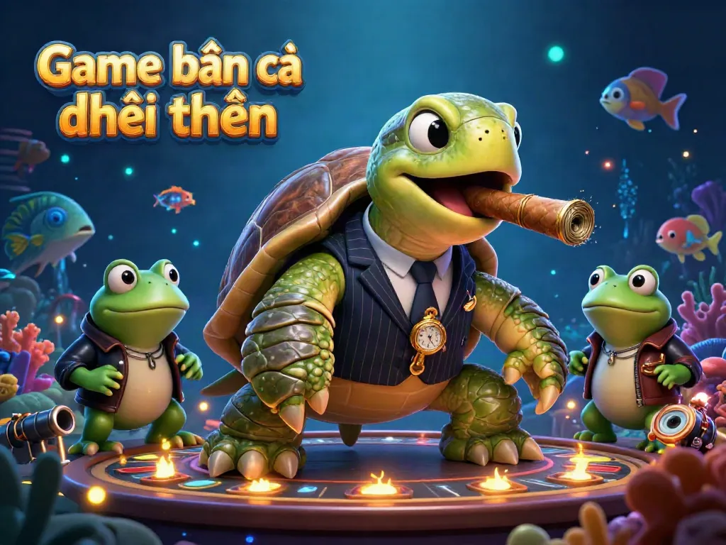Engage in the vibrant underwater world of Game bắn cá đổi thưởng, showcasing cartoon characters and thematic sea elements.