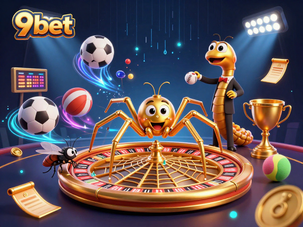 Place bets with 9bet: nervous fly watches as a golden spider spins a roulette web