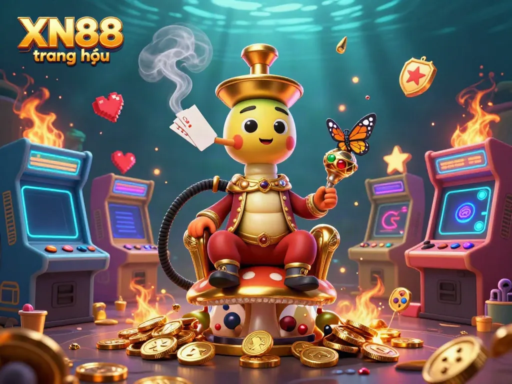 Experience the vibrant XN88 trang chủ scene with a unique caterpillar character and casino themes.