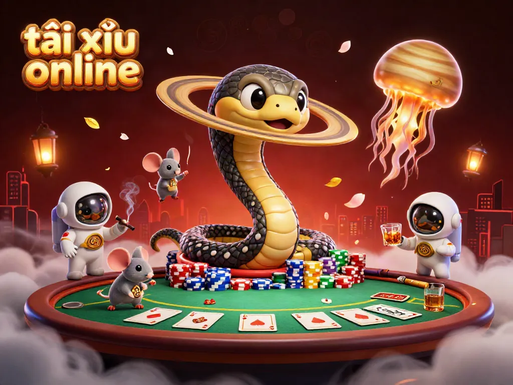 Experience thrilling tài xỉu online gameplay with energetic characters and vibrant casino elements in this vibrant illustration.