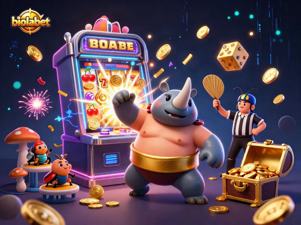 Spin the reels with biolabet: Join the excitement as coins fly amid slot machines and beetle champions!