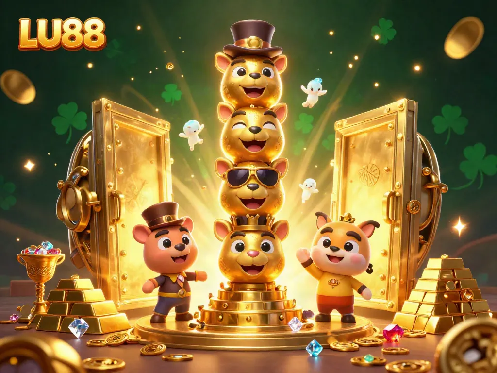 Win big at LU88 with dazzling casino treasures and vibrant game elements in this captivating illustration.