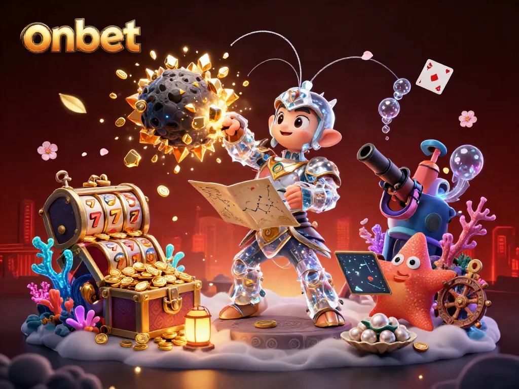 Experience the thrill of onbet with dynamic casino action featuring a galactic mantis shrimp and slot reels.