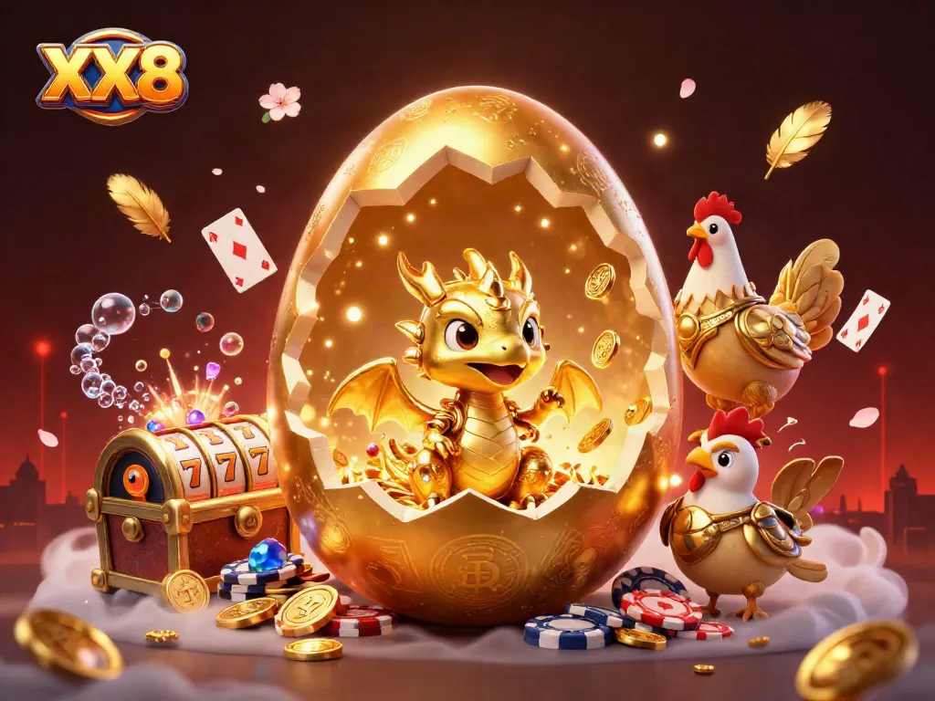 Engage with the golden adventures of XX8 casino as a dragon emerges from riches, revealing thrilling slots.