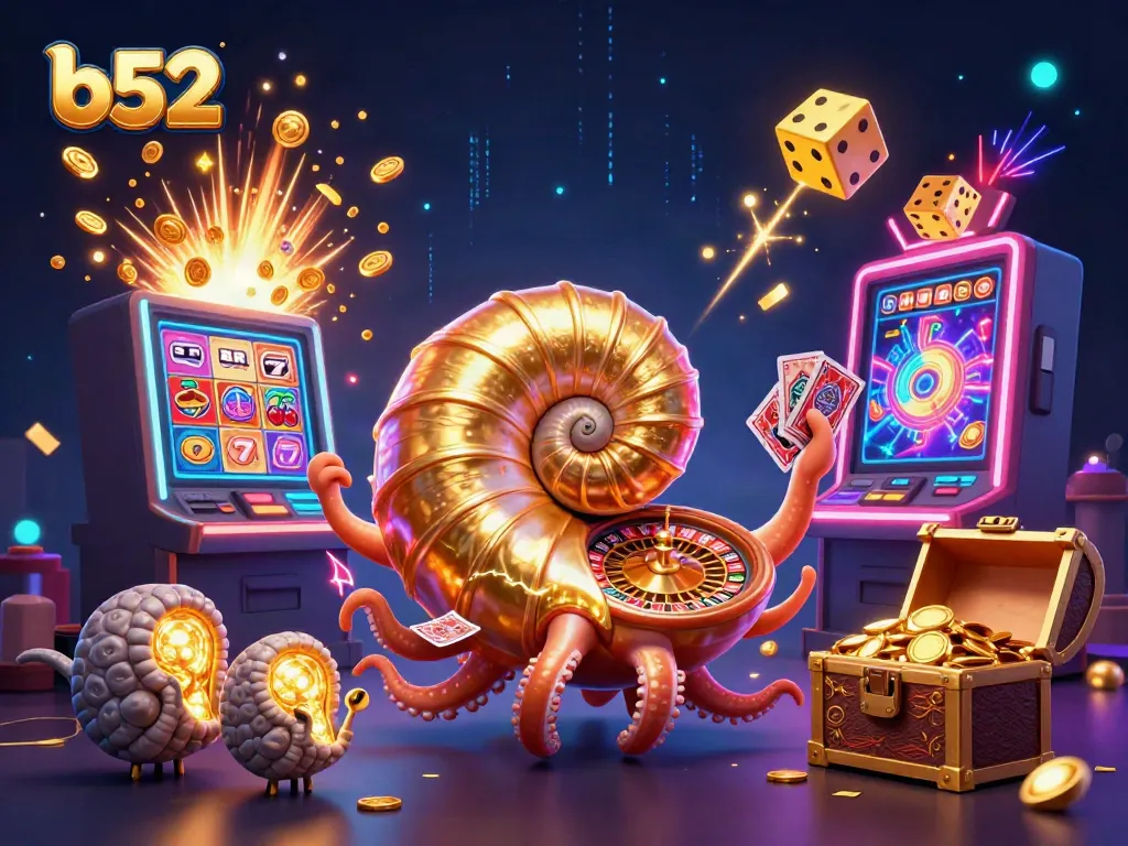 Experience exciting gameplay with b52-themed slots and roulette in vivid 3D illustration.