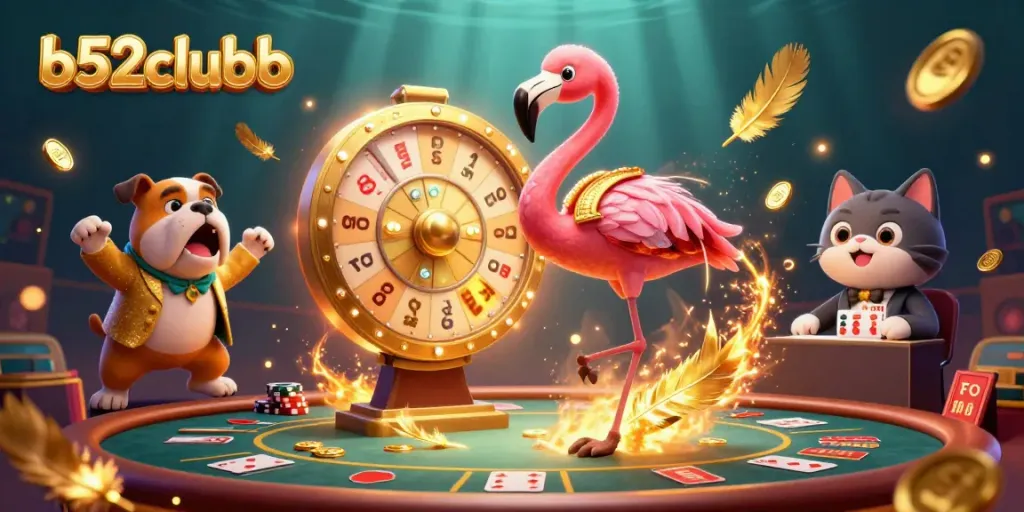 Engage in the vibrant action of b52clubb as the bulldog contestant celebrates winning prizes in a dynamic casino scene.