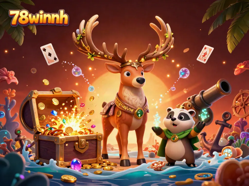 Win big at 78winnh with vibrant casino-themed fantasy imagery showcasing a Celtic druid stag and wise badger