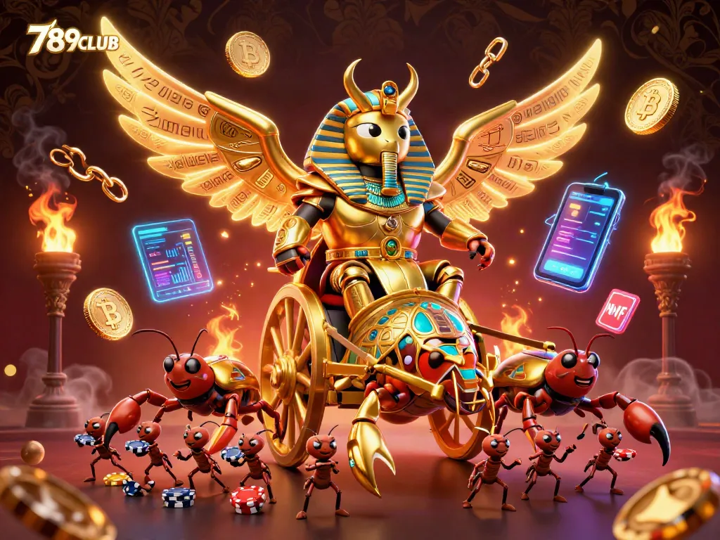 Engage with thrilling 789CLUB gaming through a vibrant 3D illustration of a majestic scarab beetle!