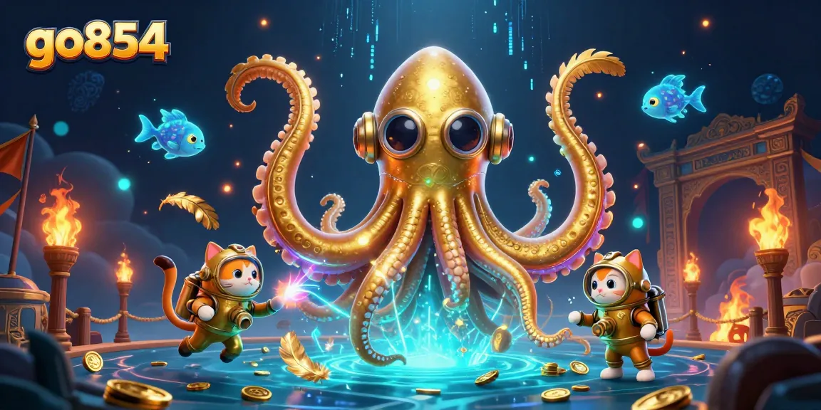 Experience the thrill of go854 with a kraken, diving cat, and vibrant casino elements