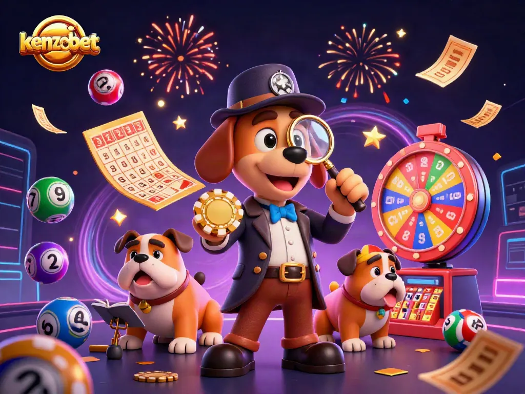 Experience winning at kenzobet with engaging characters and thrilling game elements in a dynamic illustration.