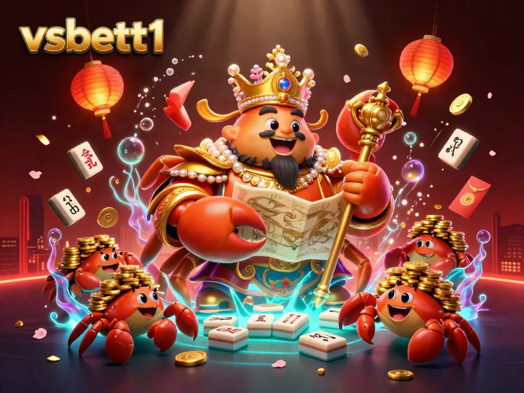 Experience the excitement of vsbett1 with a golden crab emperor, dynamic gaming elements, and a vibrant casino backdrop.