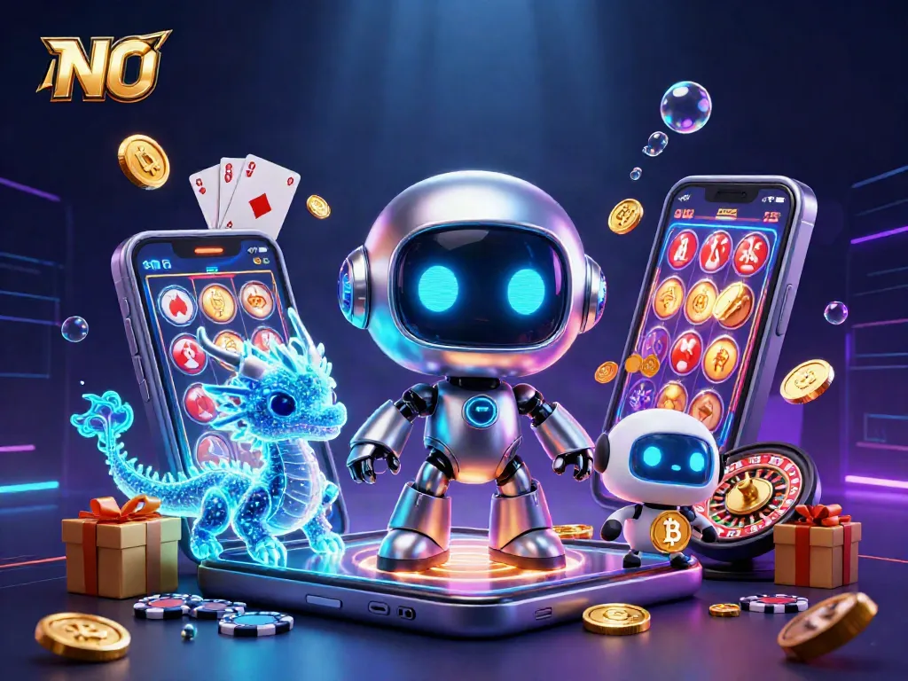 Engage in exciting gameplay with NO HU, featuring vibrant slot games, robots, and bitcoins.