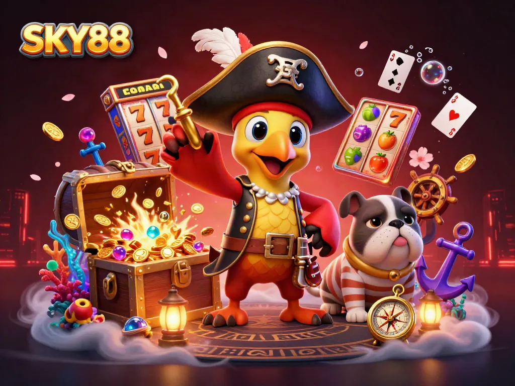 Engage in thrilling gameplay at SKY88 featuring a 3D casino adventure with vibrant characters and dynamic elements.