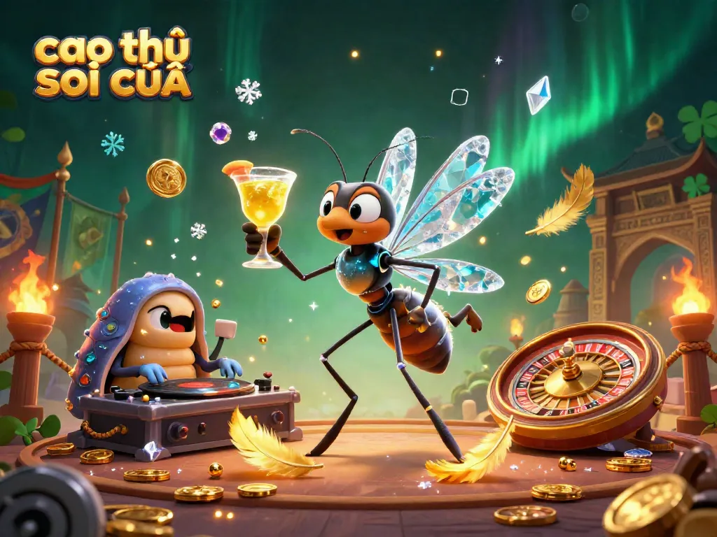 Experience the excitement of cao thủ soi cầu with a dynamic illustration of casino mascots and gaming elements.