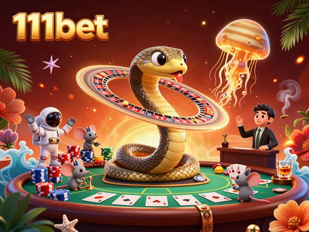 Experience excitement at 11bet with a vibrant gaming scene featuring a cosmic dealer.