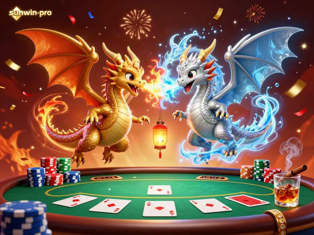 Engage with the exhilarating sunwin-pro casino experience featuring dynamic dragons and poker elements.