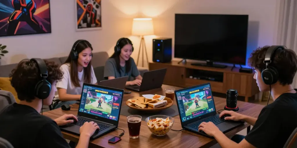 Excited players enjoying slot gacor hari ini in a cozy gaming environment.