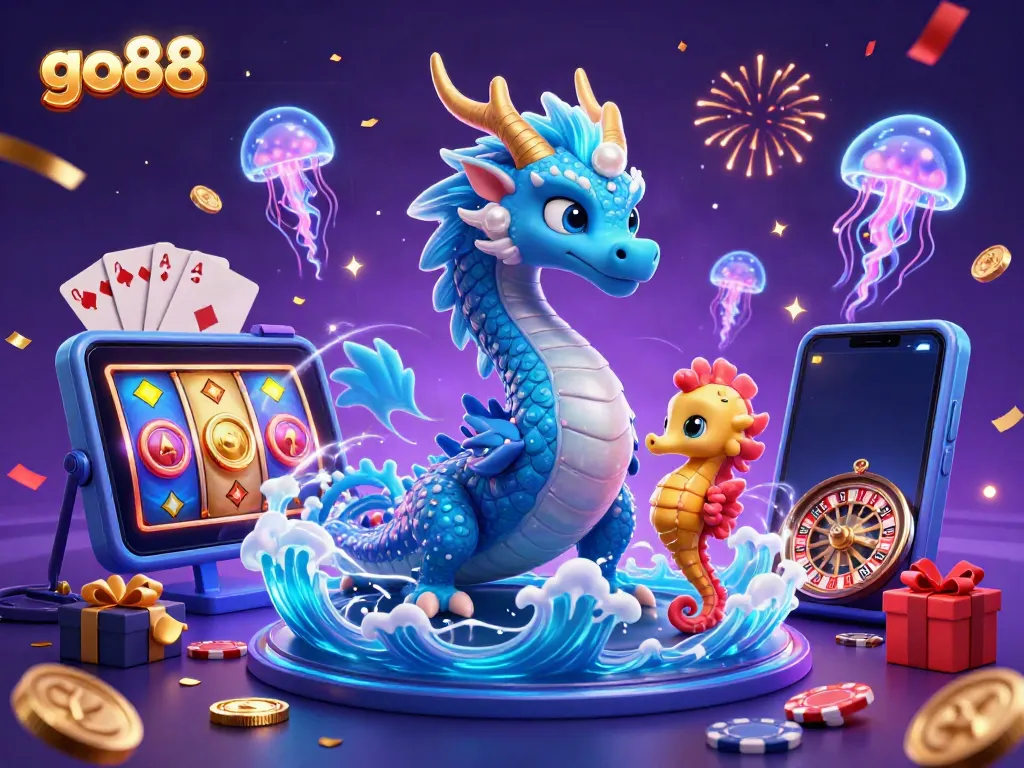 Experience the vibrant excitement of go88's casino universe with stunning 3D art elements.