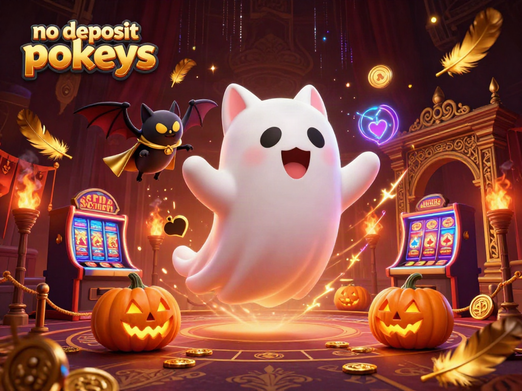 Spin to win with no deposit pokies in this lively haunted casino scene filled with excitement.