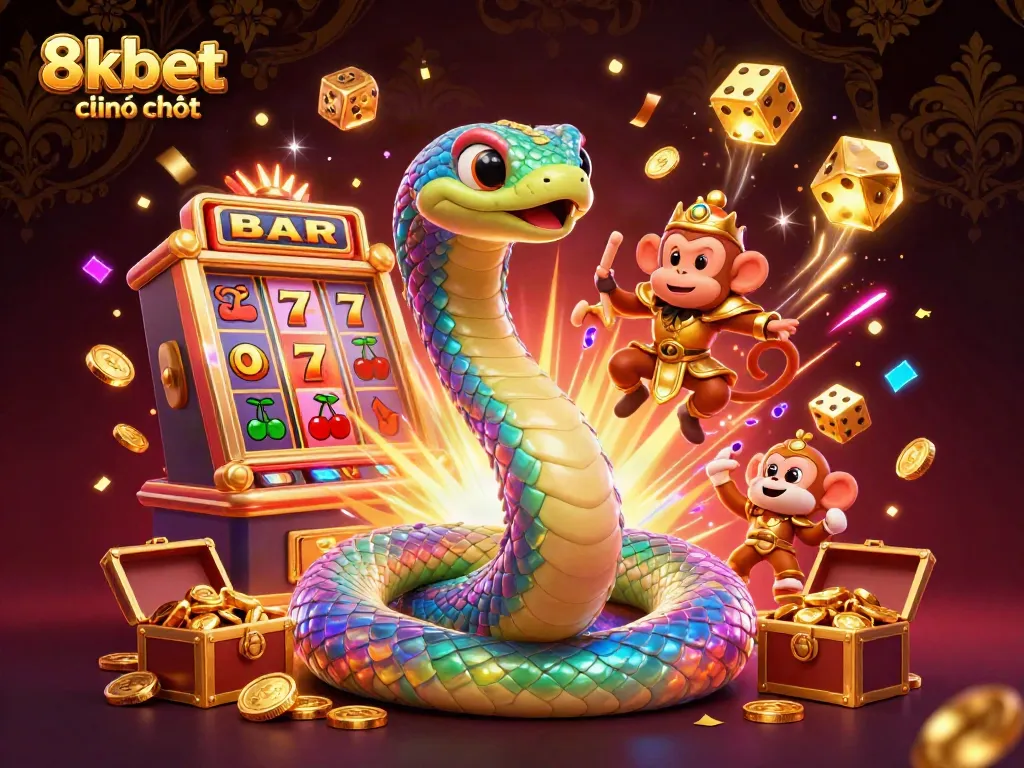 Experience the thrilling action of 8kbet chính thức with colorful slot machines, golden treasures, and dynamic casino elements.